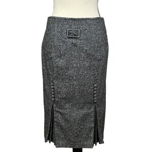 Vtg Body by Victoria Button Kick Pleat Buckle Tweed Pencil Skirt 6 Office Y2K
